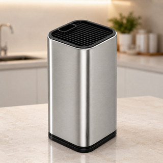 Suporte Porta Facas Inox Organizador Cepo Universal Aço Utensílios Cozinha Bancada Moderno Premium Grande faqueiro