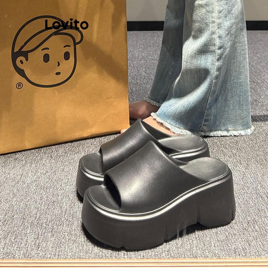 Lovito Casual Sandália Sola Grossa Antiderrapante Aumenta a Altura Moda Versátil Mulheres LFA73274