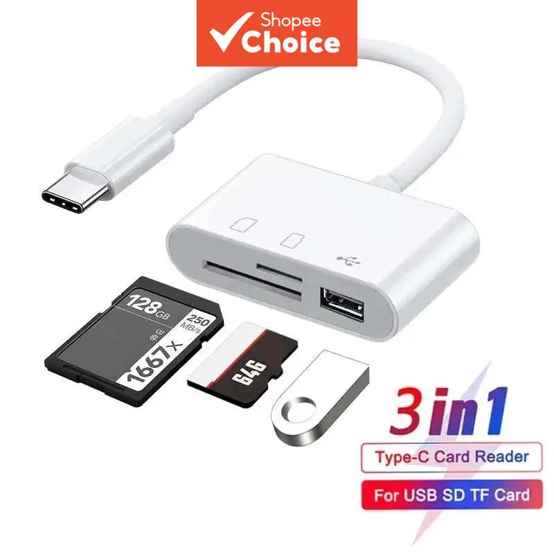 Leitor de cartão 3 em 1 multifuncional SD, compatível com Type-C, Android e adaptador USB, portas múltiplas OTG,