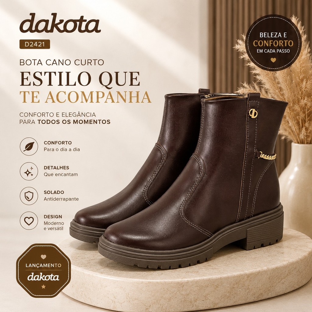 Bota Dakota Feminina Cano Curto Bico Redondo Confortável D2421