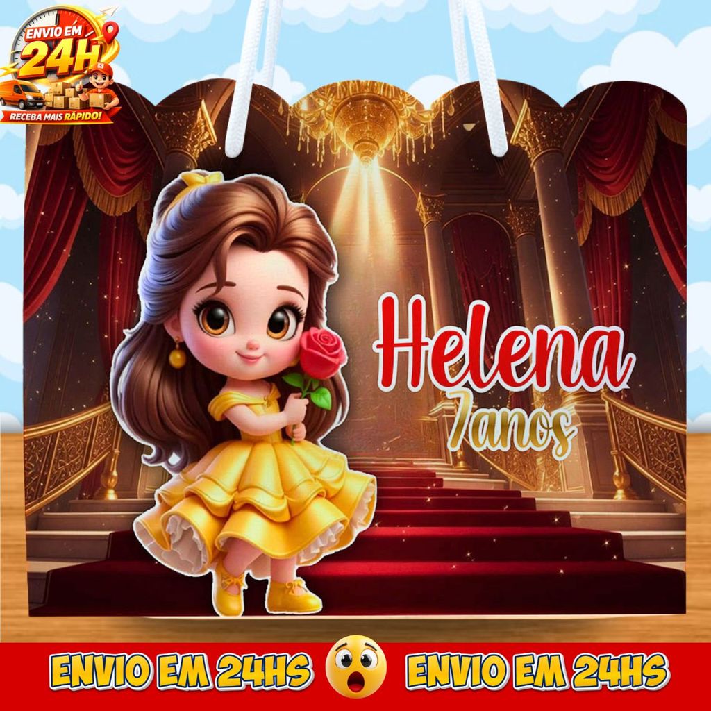Sacolinhas Princesa Bela baby Personalizadas - Lembrancinhas Princesas da disney com Nome e Idade