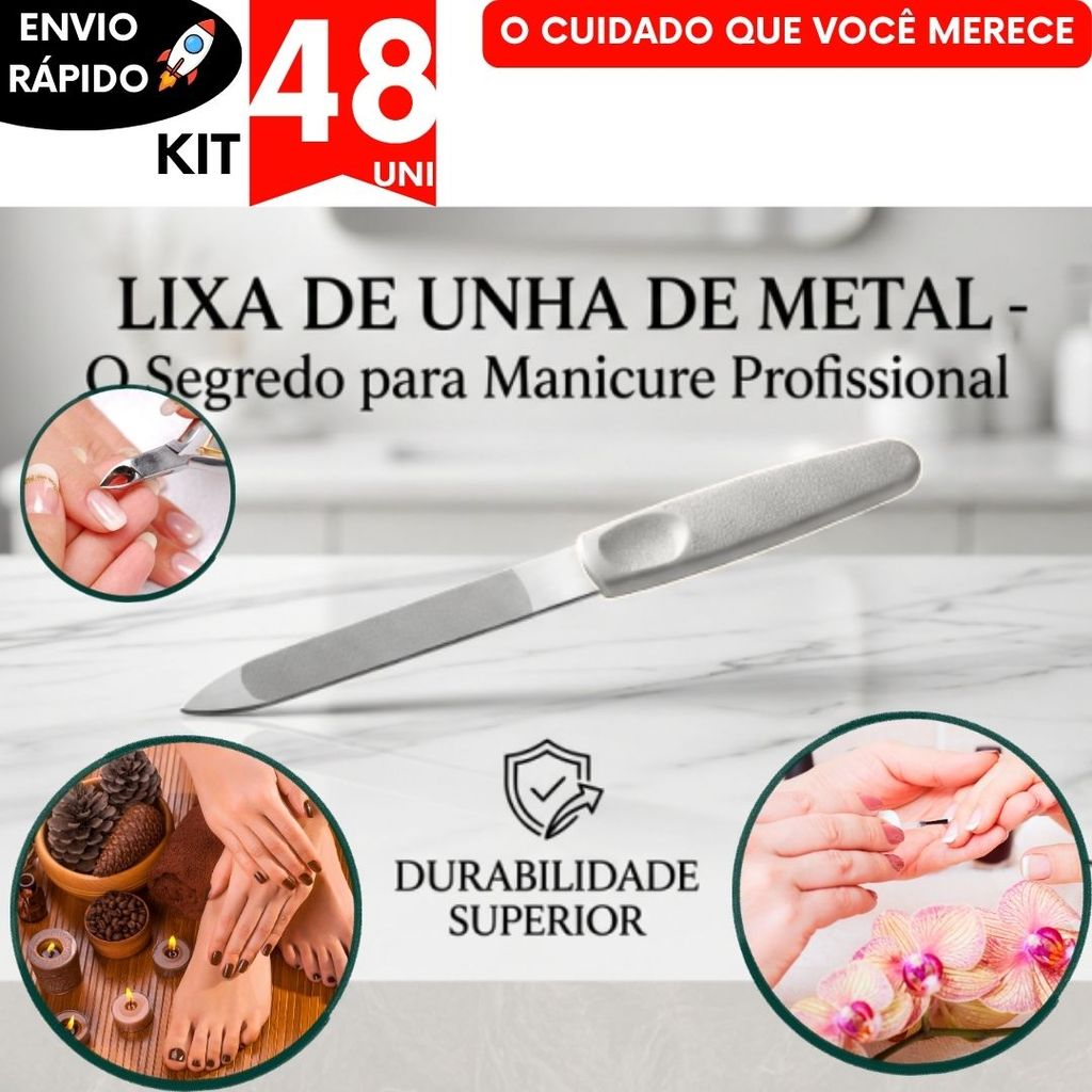 Kit Lixas de Unha Metal Profissional Alta Durabilidade Manicure Pedicure Premium Luxo Utilidades