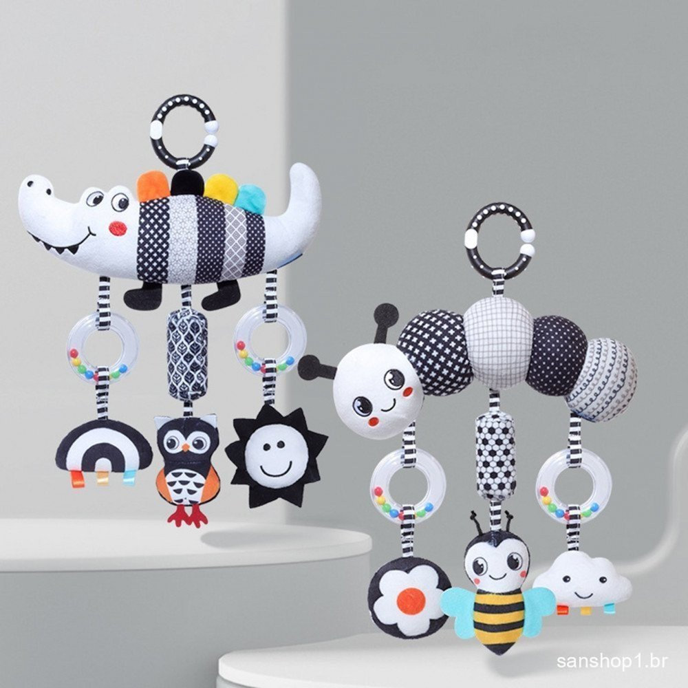 Brinquedos Sensoriais De Desenvolvimento Infantil De Bebê Preto E Branco De Alto Contraste Carrinho Pendurados Na Cama C