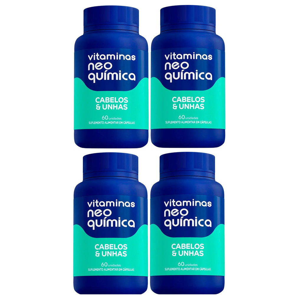 Kit 4 Suplemento Cabelos e Unhas Neo Química 60 Cápsulas Cada Total 240 Cápsulas