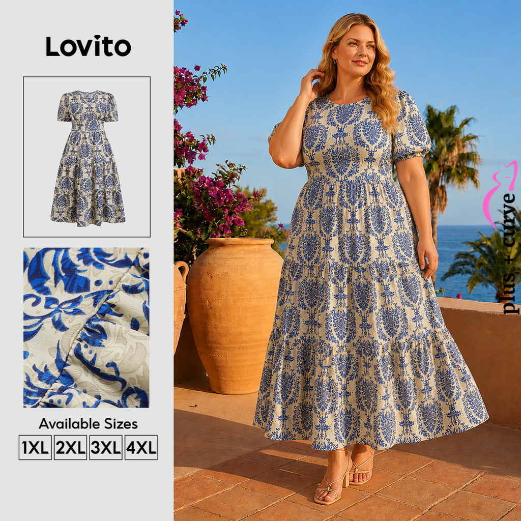 Lovito Boho Férias Vestido Plus Size Curve Com Estampa Tribal E Babados Para Ver