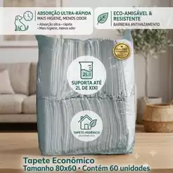 Tapete Higiênico 60 Unidades 80x60cm Antivazamento Pet