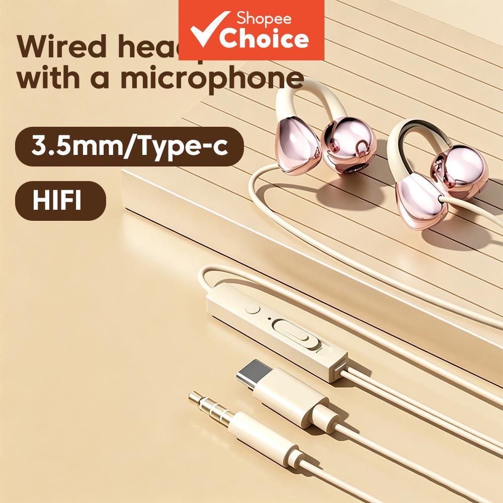 Fones De Ouvido Pendurados Na Orelha S18 Com Fio Tipo C Controle De 3.5 Mm Microfone Para Música Uso Diário Áudio Estáve