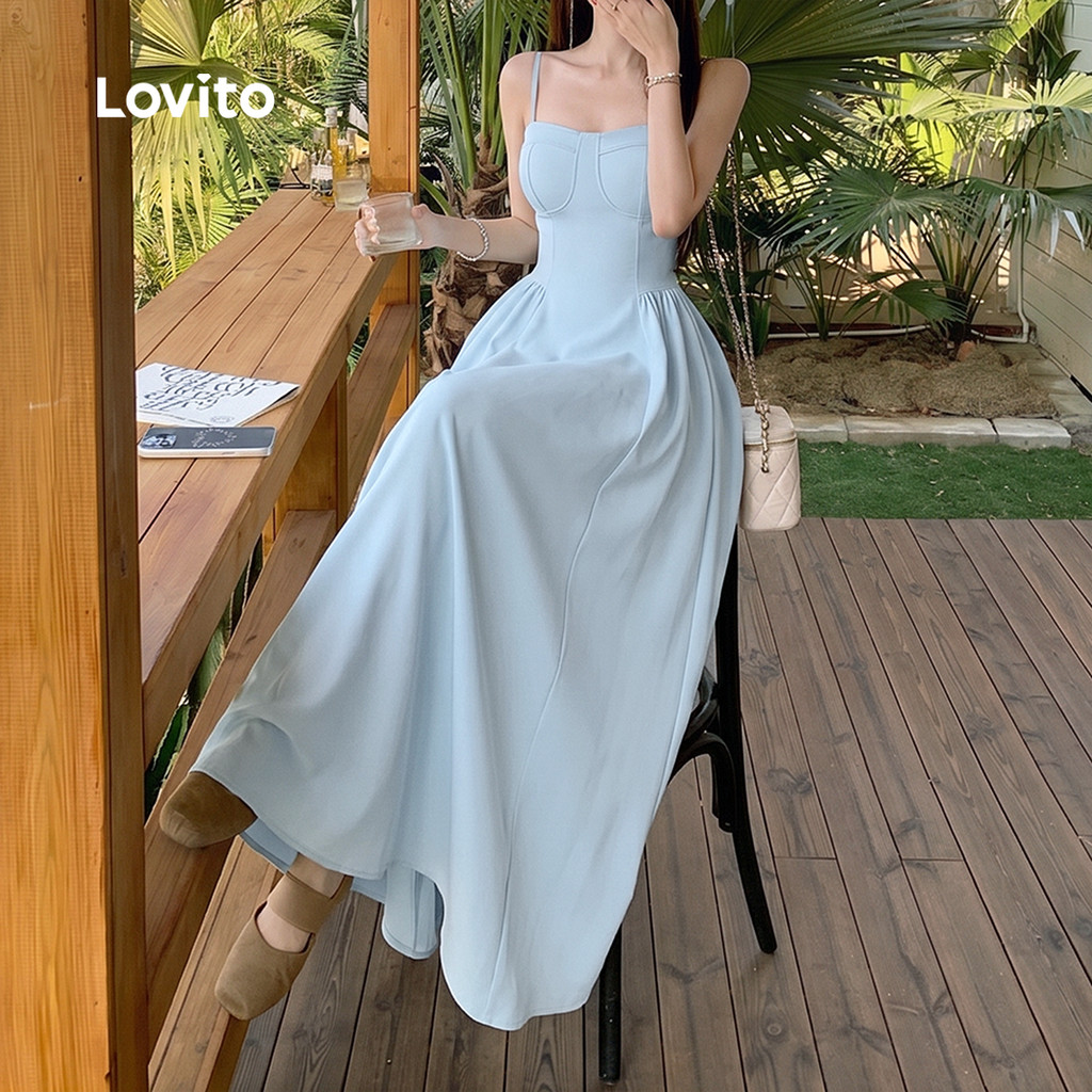 Lovito Vestido Boho Casual Simples Azul para Mulheres Primavera/Verão DRB200TD079 · foto 2