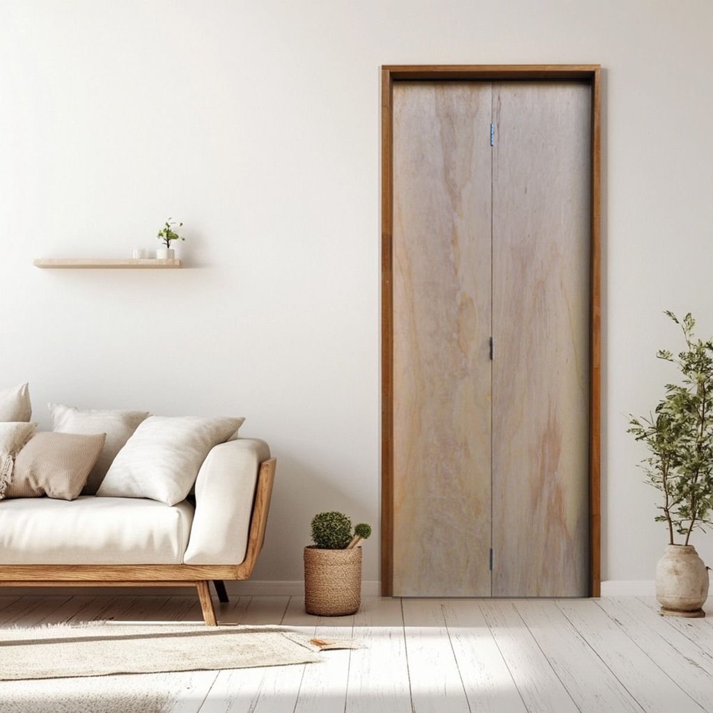 Kit Porta de Madeira Camarão 210x82cm Batente 14cm Rodam Abertura Direita Marrom/Mescla