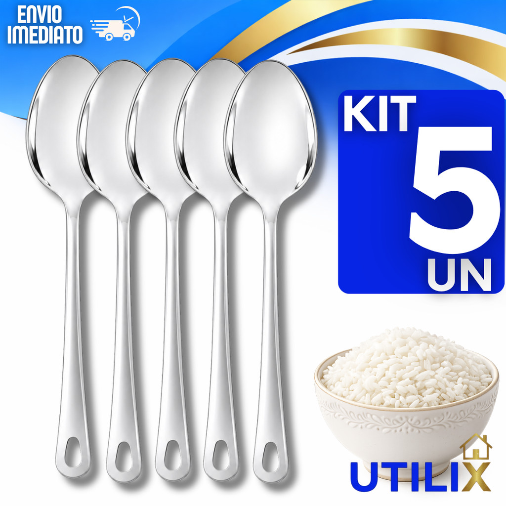 Utensílios Colher Arroz Multiuso Aço Inox 25,5Cm Servir Alimentos Casa Buffet Utilidades Praticidades