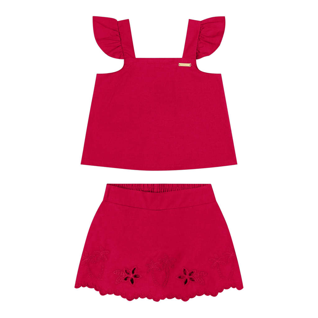 Conjunto Infantil Menina Bordado Vazado Colorittá Vermelho