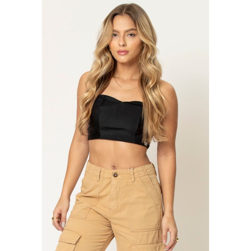 Top Feminino Up Glam Decote Coração Planet Girls Preto