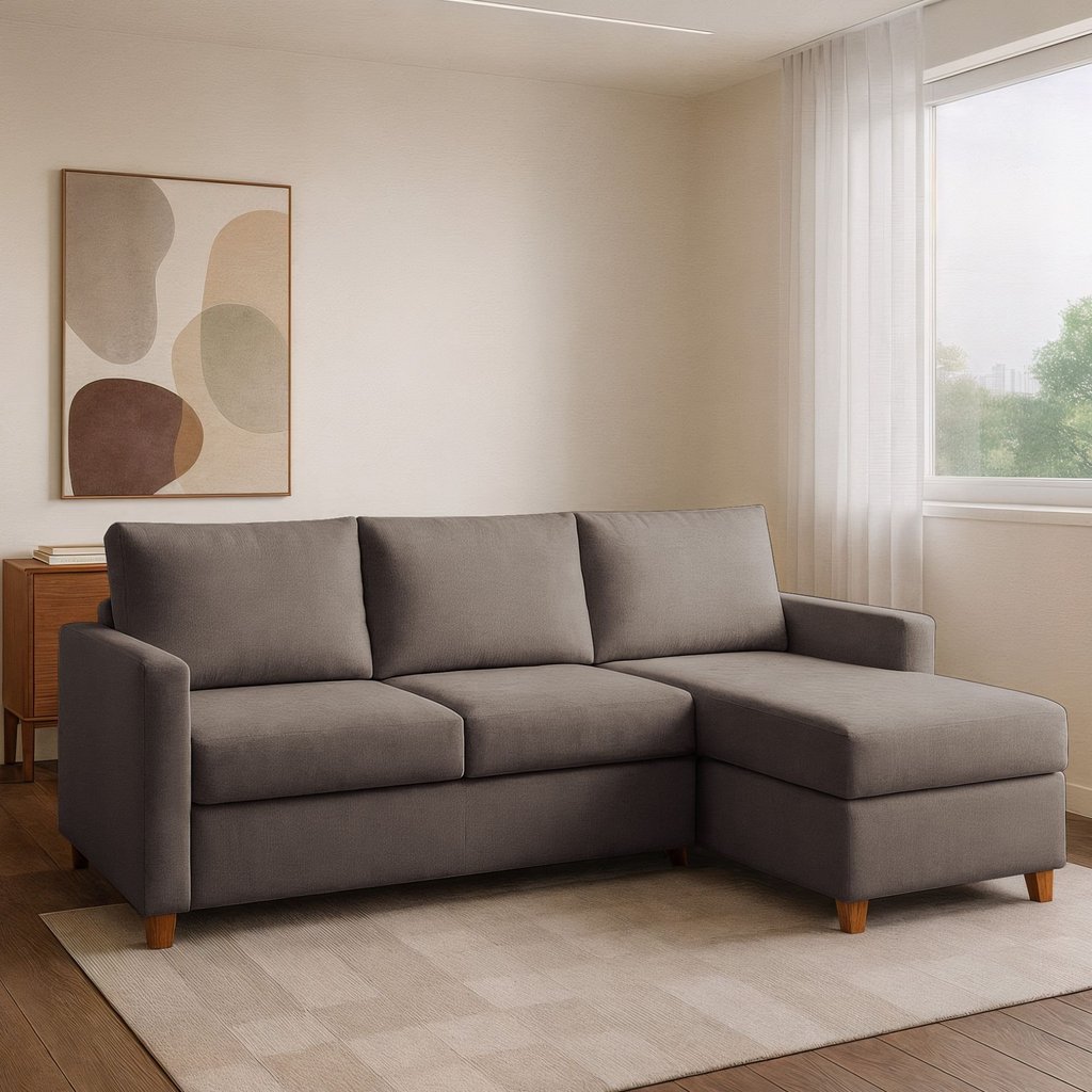Sofá 3 Lugares com Chaise Suede Moov 250cm Yescasa Bege Bege