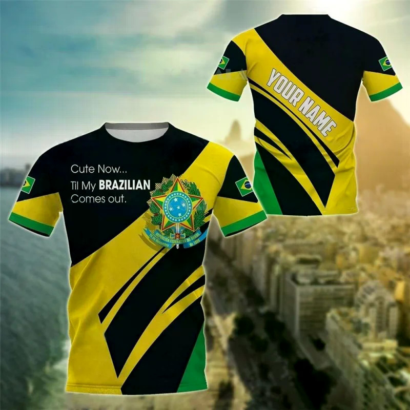 3D Impresso Bandeira Do Brasil T Camisa Masculina Padrão De Futebol Brasileiro Camisetas Verão Esportes De Rua Em Torno 