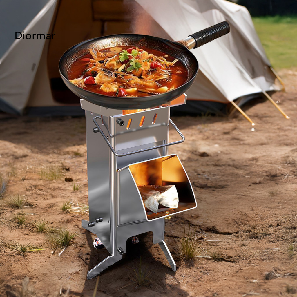 Stable Outdoor Stove Portable Hiking Stainless Steel Wood Burning Rocket for Camping Backpacking Survival Travel Picnic 