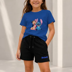 Kit Camiseta Infantil Lilo e Stitch Menina e Bermuda Moletinho