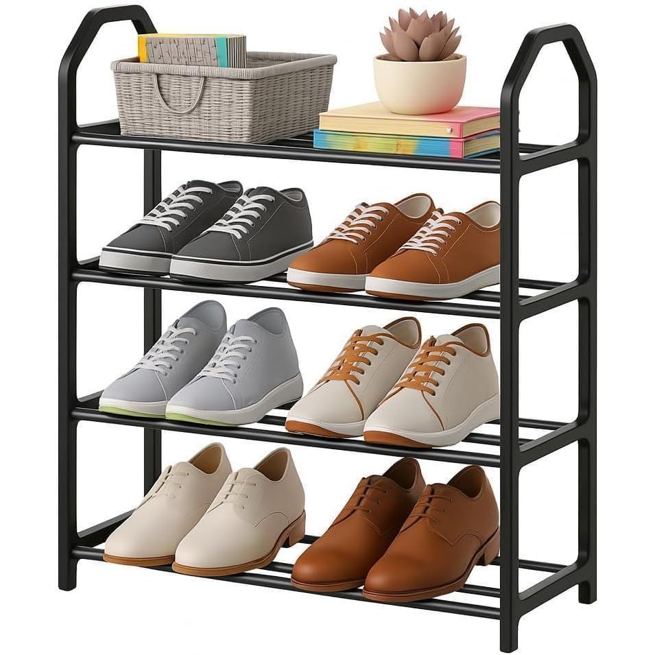 Sapateira 4 Divisórias Minimalista Plástico com Metal Organizador Multiuso Desmontável!