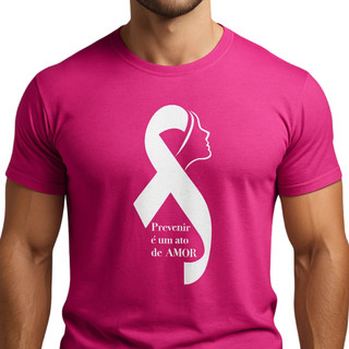 Camiseta Outubro Rosa Unissex Estampa Prevenir é um Ato de Amor Conscientização Câncer de Mama