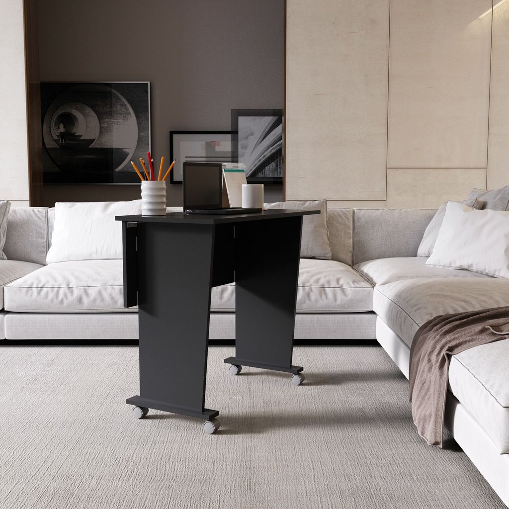Escrivaninha Mesa Escritório Dobrável com Rodízio ME4117 80cm Preto Preto