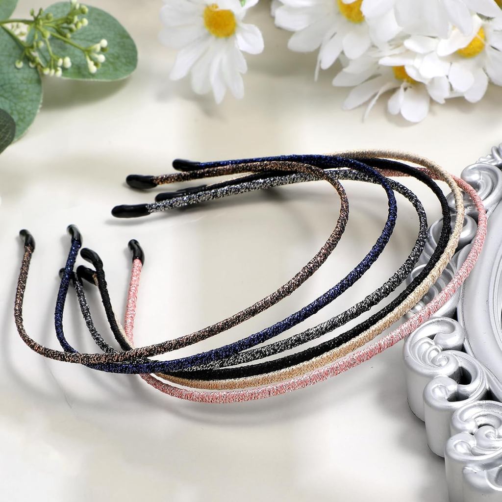 Faixa de Cabelo Fina 6 Peças, Faixas de Cabelo Finas de Plástico, Faixa de Cabelo com Lantejoulas Antiderrapante Aprimor