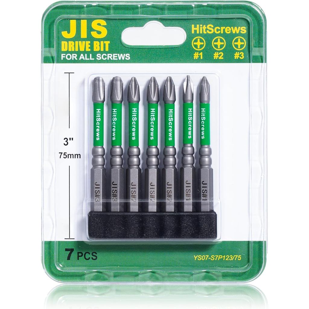 Conjunto de 7 Pontas de Chave de Fenda JIS - 3" / 75mm - Pontas de Impacto Prontas para Uso com Ponta Cruzada Japonesa #