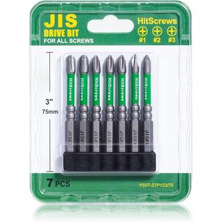 Conjunto de 7 Pontas de Chave de Fenda JIS - 3" / 75mm - Pontas de Impacto Prontas para Uso com Ponta Cruzada Japonesa #