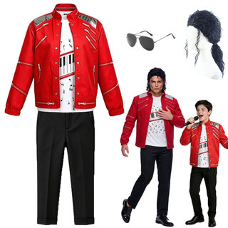 Red Boys' clothing cool long sleeved pants set Children's Michael MJ dance costume