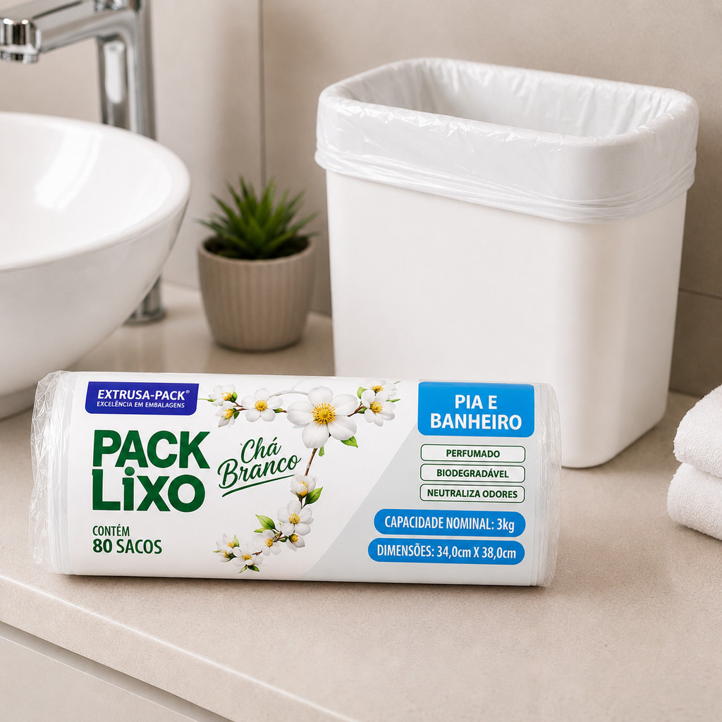 Saco de Lixo Chá Branco Perfumado Anti Odor Pia e Banheiro 240 Unidades Reforçado Kit 1 2 ou 3