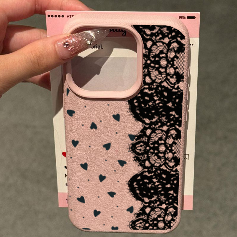 Nova Capa De Ponto De Coração De Renda Preta Para Samsung Galaxy A57 A37 A27 A07 A17 A36 A26 A15 A52 A54 A36 A55 A35 A16