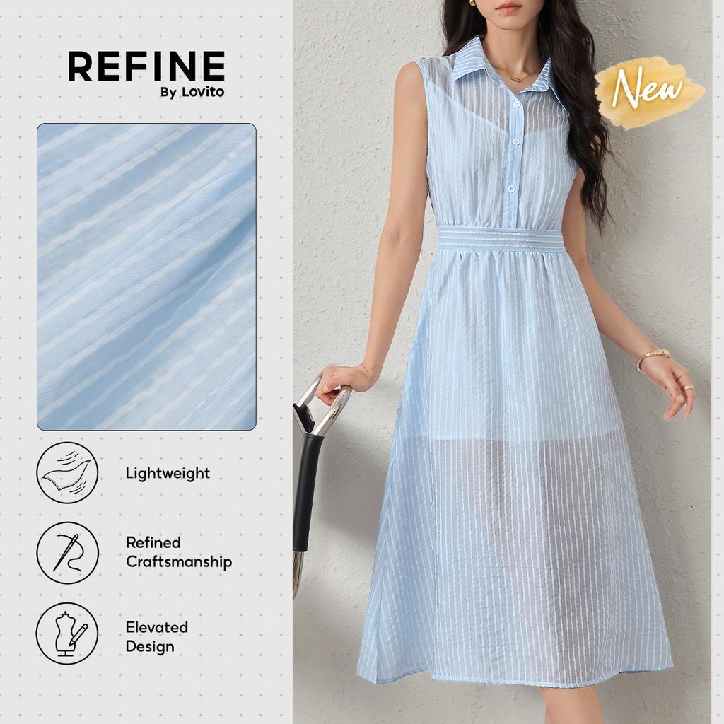 (New Arrival) (Refine by Lovito)Vestido Social Respirável Dupla Camada Linhas Az