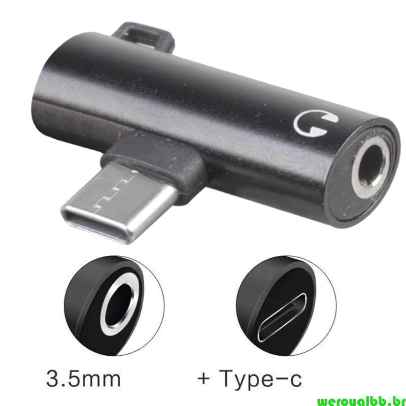 weroyalbb USB C Para Áudios Dongle 3 5mm Adaptador Fone Ouvido Portátil Carregamento Smartphone