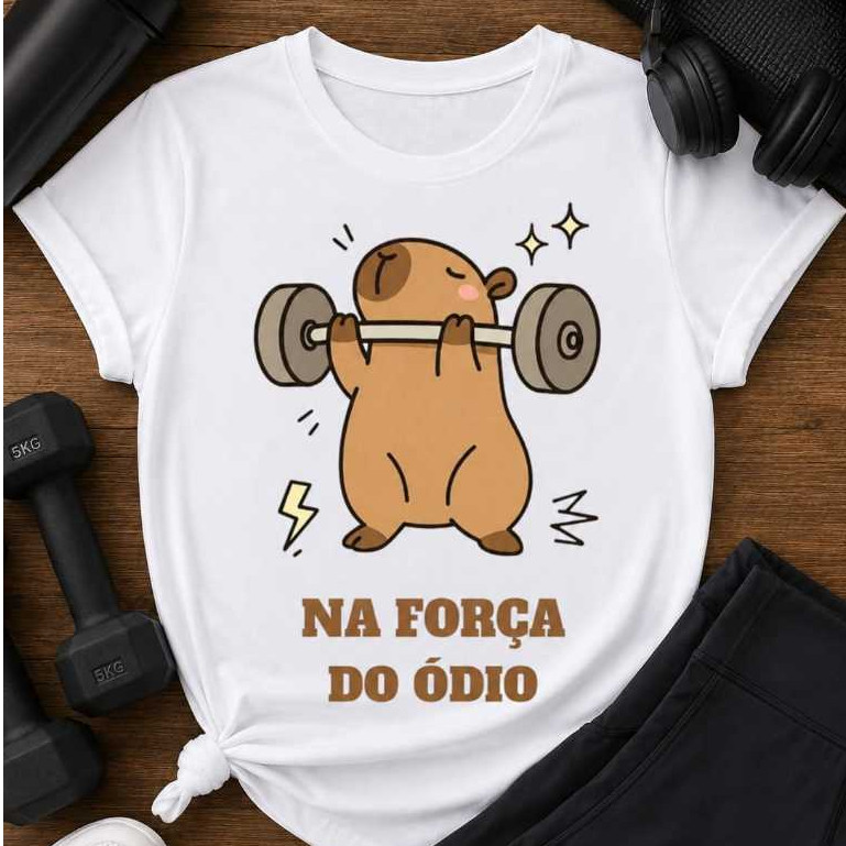 Camiseta Capivara Academia Na Força do Ódio Feminina E Masculina Camisa Engraçada Fitness Musculação Treino Nova Coleção