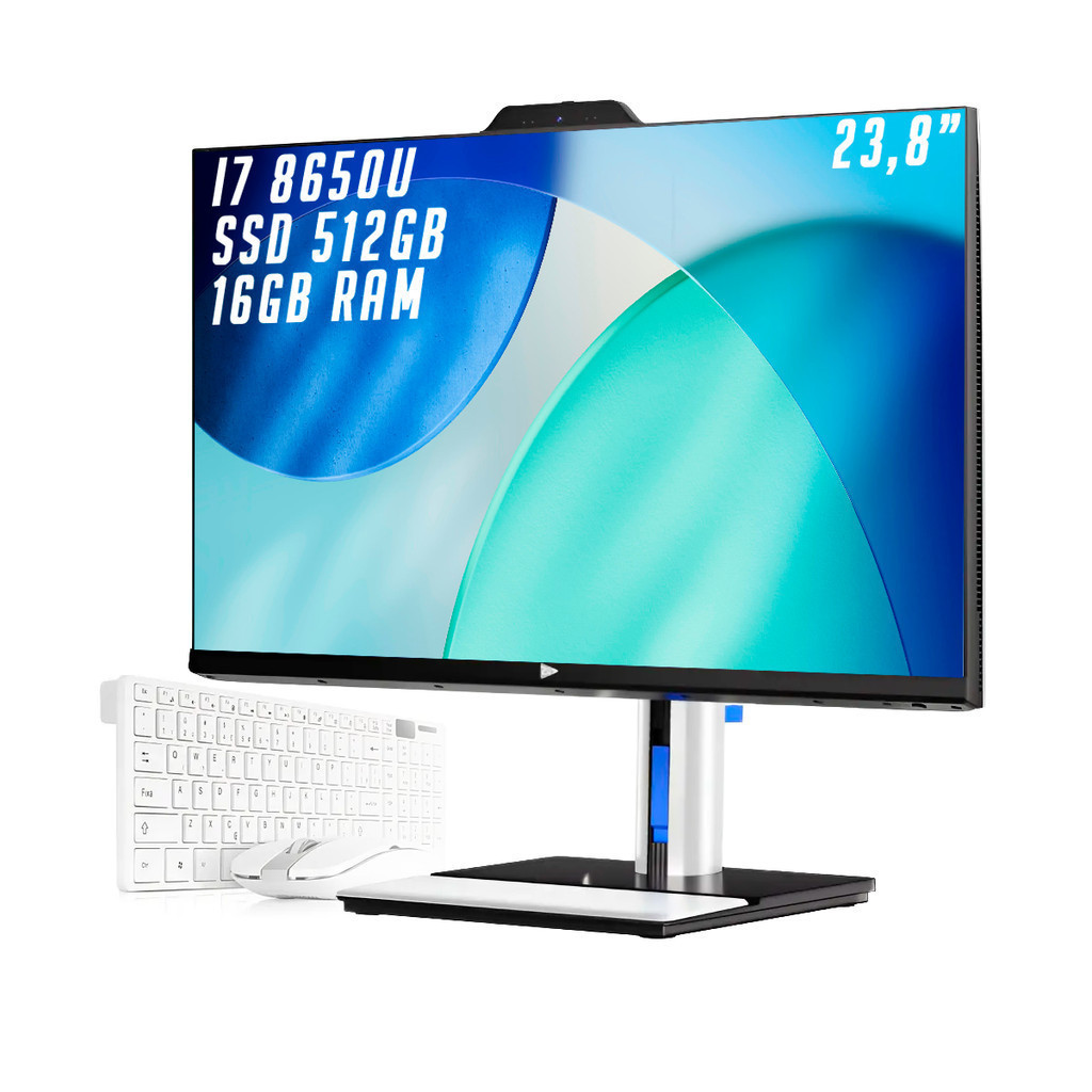All In One Computador Intel Core I7-8650U 16GB RAM SSD 512GB Tela 23.8" Full HD Windows 11 Pro Webcam Teclado Mouse