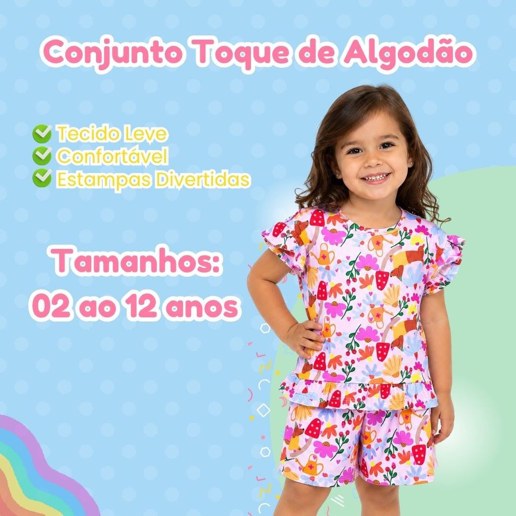 Conjunto Infantil Feminino Verão | Blusa + Short Estampado | Moda Blogueirinha I Ágata