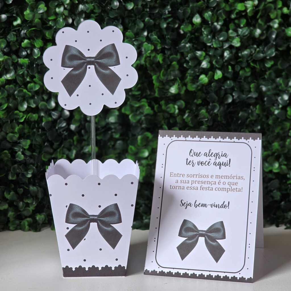 Centros de mesa + Plaquinhas LAÇOS PRETO para festa infantis lembrancinhas de aniversario decoração personalizados