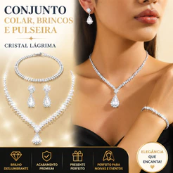 Conjunto De Joias Femininas Colar Brinco E Pulseira Cristal Requintado - Para Festa De Casamento Presente