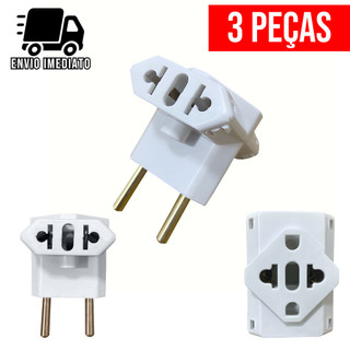 Kit 3 Adaptador de Tomada T Benjamin Universal com 3 Entradas Bivolt 10A 20A