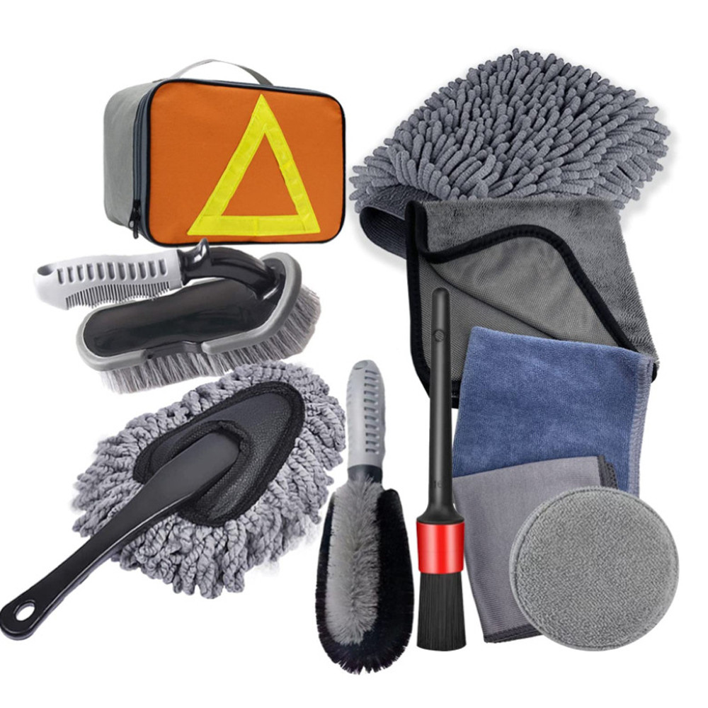 Xtahdge 10 PCS Kit de ferramentas de limpeza para lavagem de carro Auto Detalhamento Escova Dash Duster Mitt Toalha
