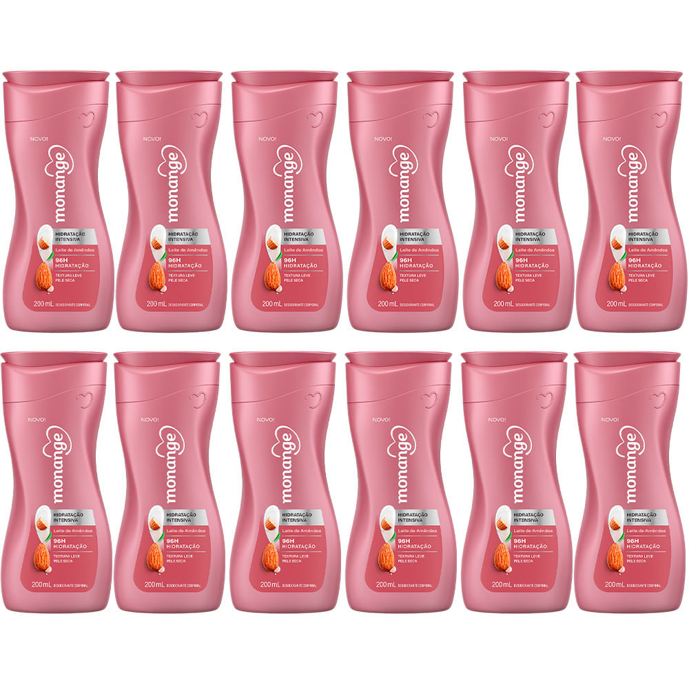 Kit Creme Hidratante Corporal Monange Leite De Amêndoas 200ml - 12 Unidades