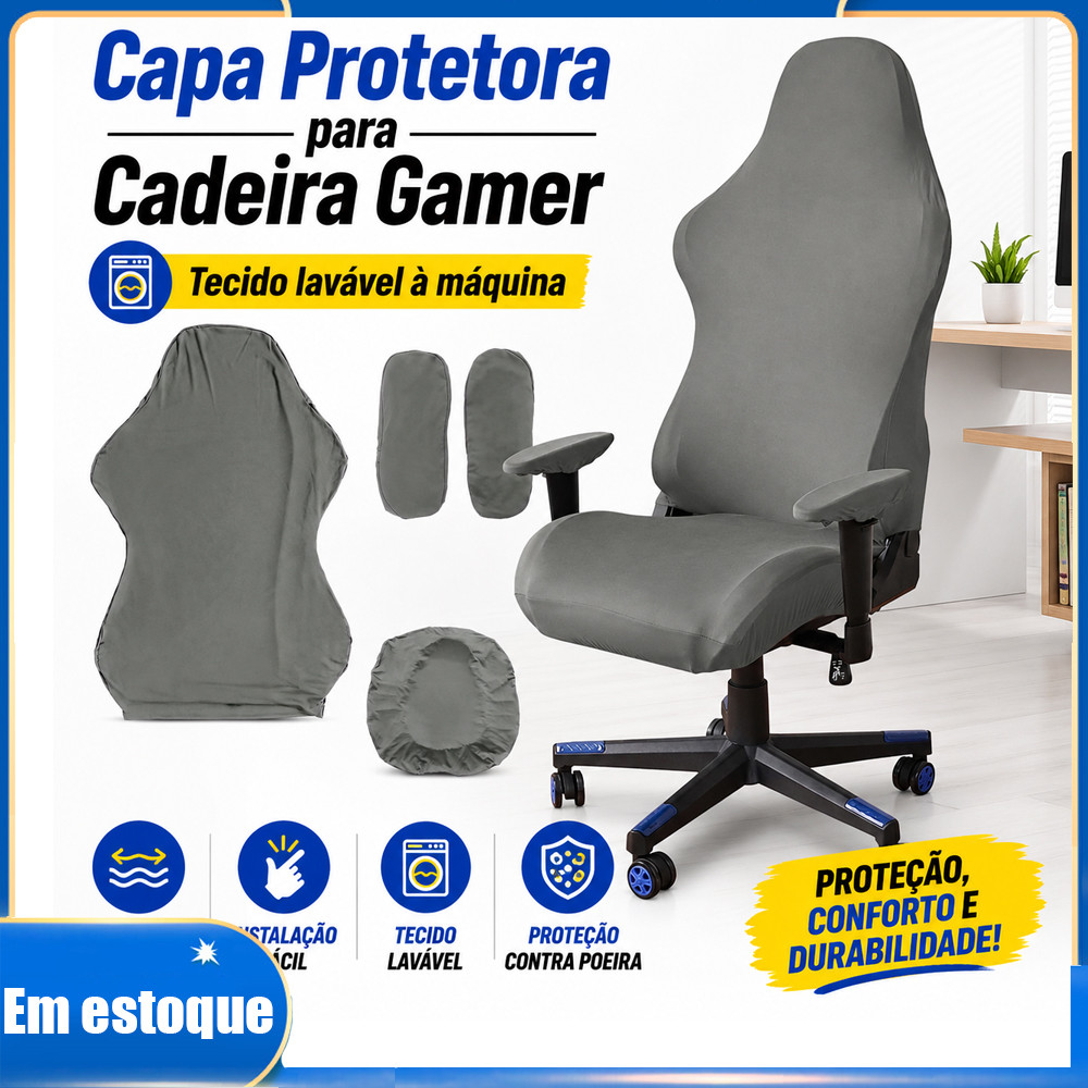 Protetor Cinza de Cadeira Gamer e Escritório, Ajuda a Evitar Manchas, Poeira, Arranhões de Pets e Desgaste Diário