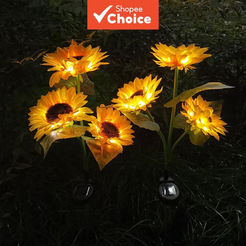 Lâmpada solar de girassol para jardim, inserção de chão LED à prova d'água para decoração de gramado, pátio e jardim
