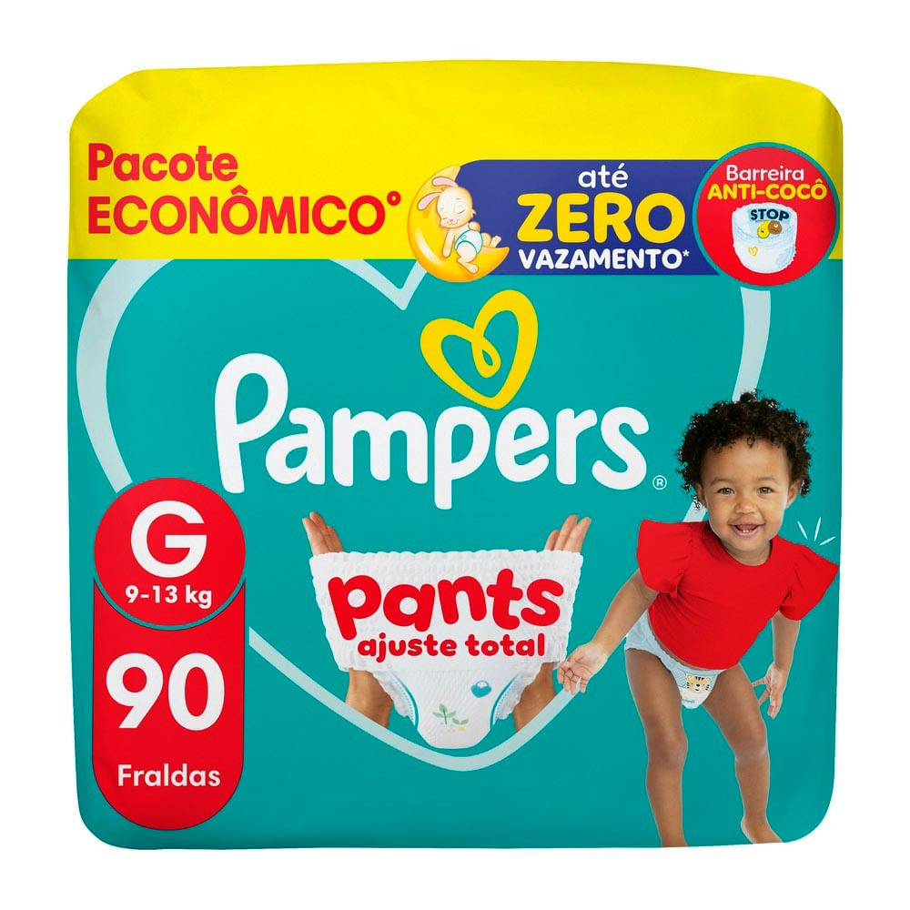 Fralda Pampers Pants Ajuste Total Tamanho G com 90 Unidades Descartáveis Pacote Econômico