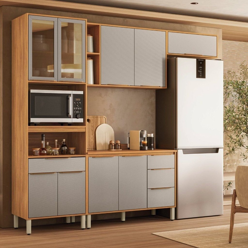 Cozinha Completa Modulada 4 Peças 9 Portas Plena Amarelo/Cinamon/Nude Prime 4