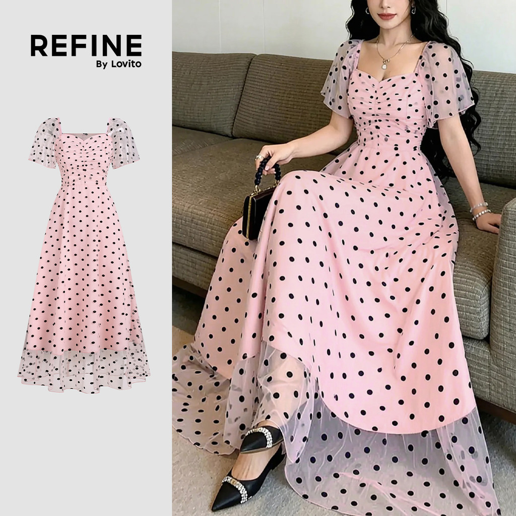 (New Arrival) (Refine by Lovito) Vestido Elegante de Camada Dupla para Mulheres 