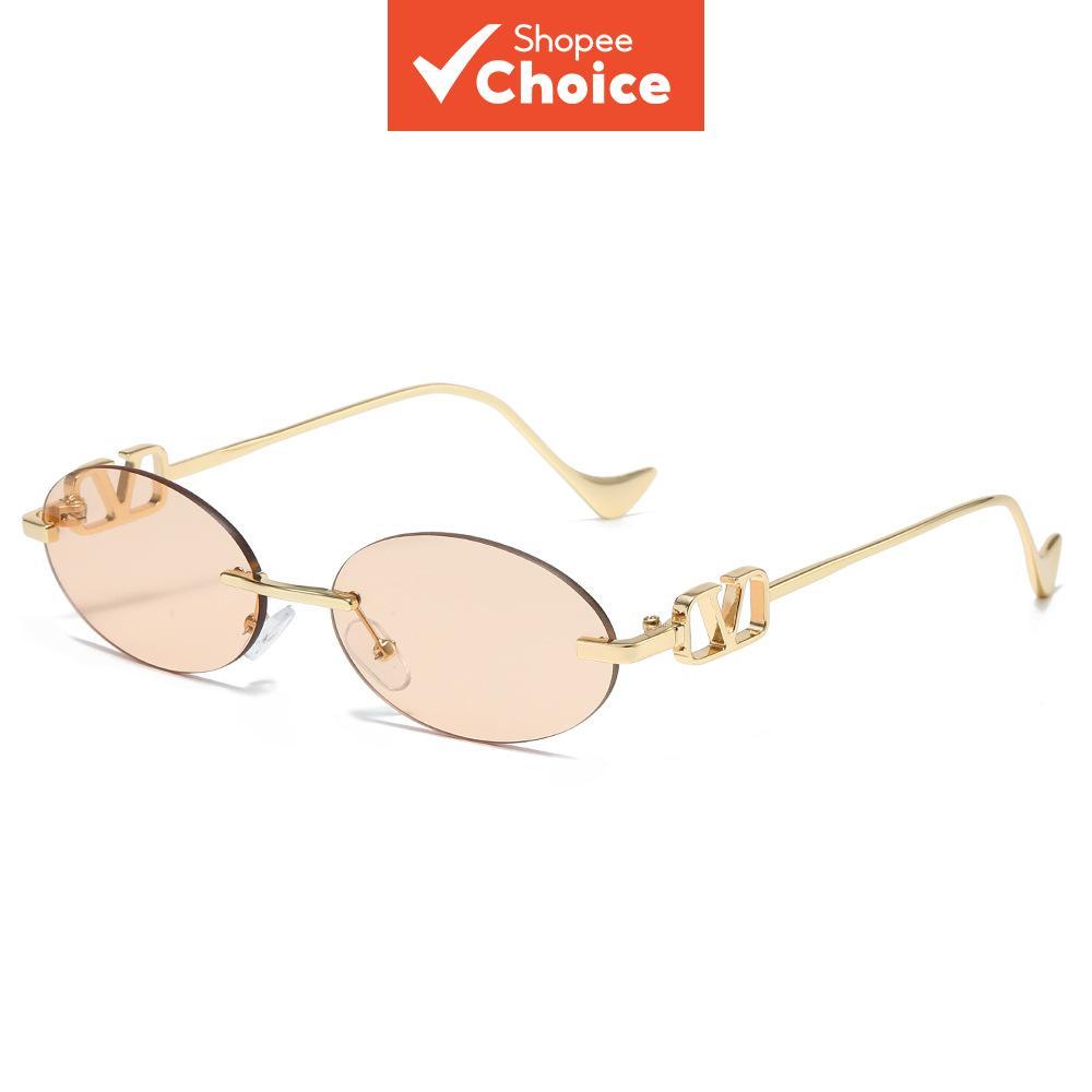 Óculos De Sol Ovais De Designer De Luxo Feminino Uv400 Armações De Metal Sem Aro