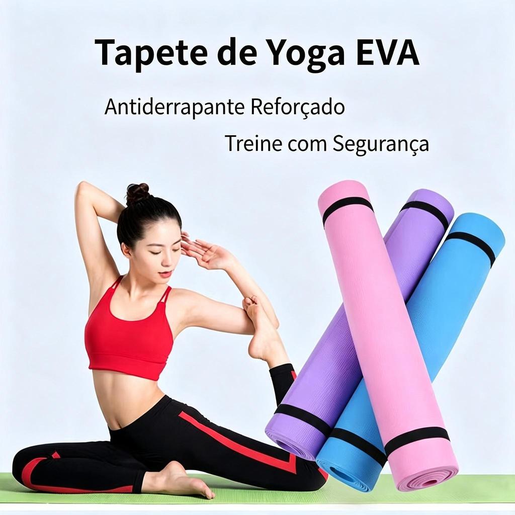 Tapete de Yoga EVA 173cm x 61cm x 3/5/8mm Antiderrapante Reforzado para Treino Seguro e Confortável Ideal para Práticas