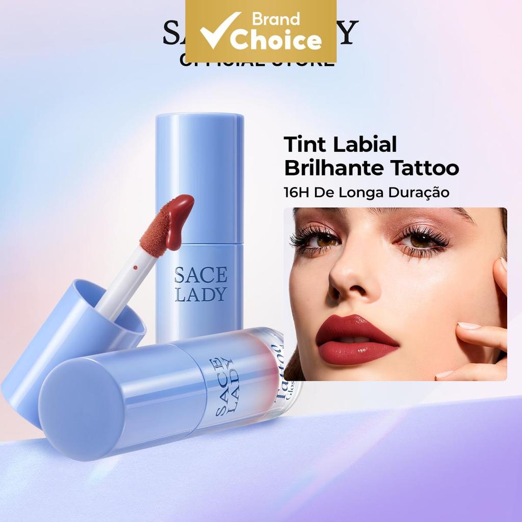 SACE LADY Batom Líquido Tattoo Glossy 16H, Longa Duração, Não Transfere, Copo Livre de Aderência, Hidratação, Brilho