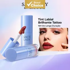 SACE LADY Batom Líquido Tattoo Glossy 16H, Longa Duração, Não Transfere, Copo Livre de Aderência, Hidratação, Brilho