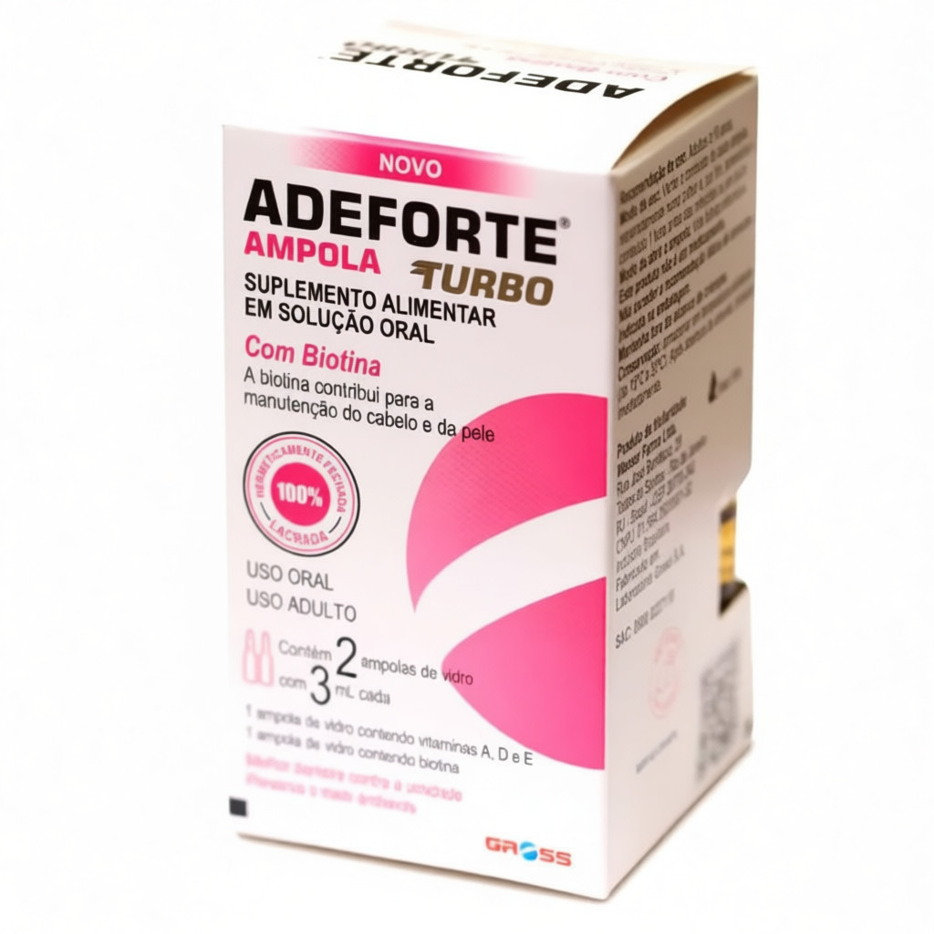 SUPLEMENTO ALIMENTAR ADEFORTE TURBO COM BIOTINA 3ML 2 AMPOLAS CABELO PELE UNHAS