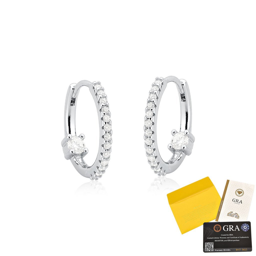 Brinco Moissanite de Prata 925 Argola Cravejada e Ponto de Luz